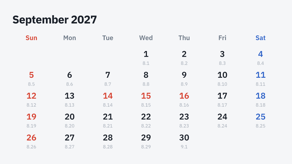 Lunar Calendar September 2027
