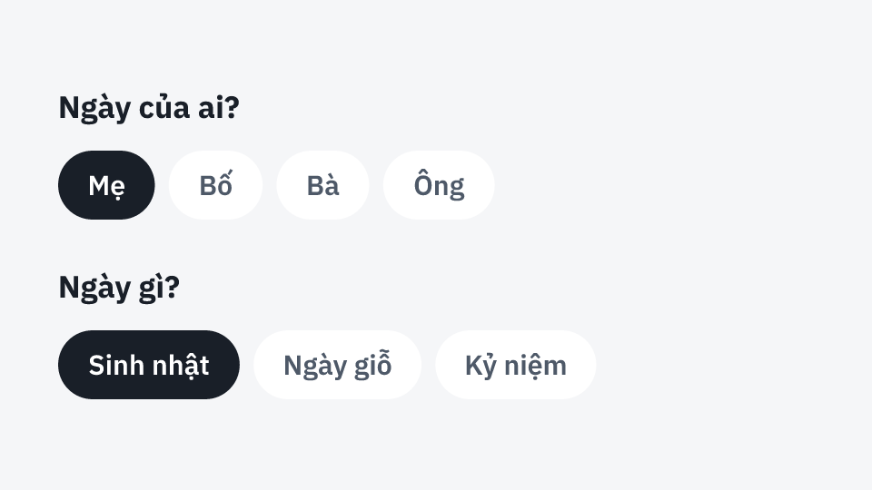Ngày của ai? Mẹ · Ngày gì? Sinh nhật
